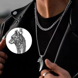 Collier tête de loup en acier au titane