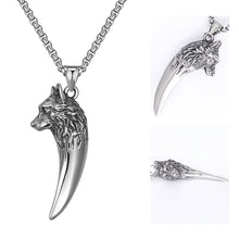 Charger l&#39;image dans la galerie, Collier tête de loup en acier au titane