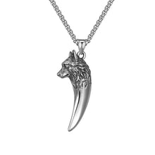 Charger l&#39;image dans la galerie, Collier tête de loup en acier au titane