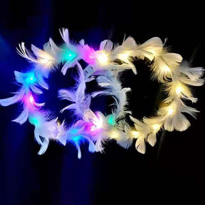 Couronne de plumes lumineuses à DEL douces pour filles